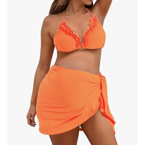 Women's Maternity Three Piece Bikini Coverup Textured Swimsuit M Medium NWOT - Picture 1 of 12